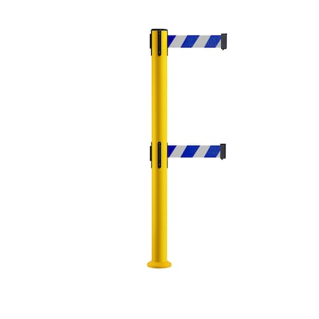 Stanchion Dual Belt Barrier Fixed Base Yellow Post 11ft.Blu/Wh Belt